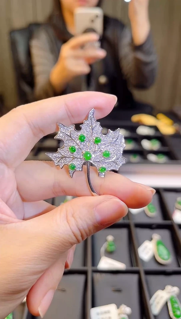 翡翠银S925镶嵌胸饰0090