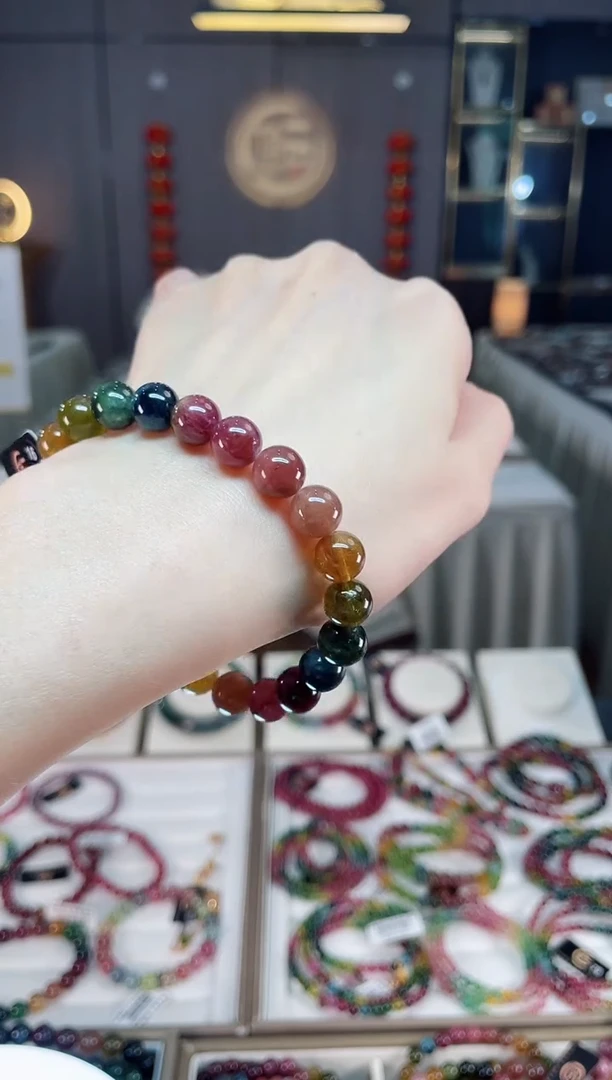 未镶嵌老矿碧玺色标彩虹单圈手串8mm+碧玺dan多样性发货一条