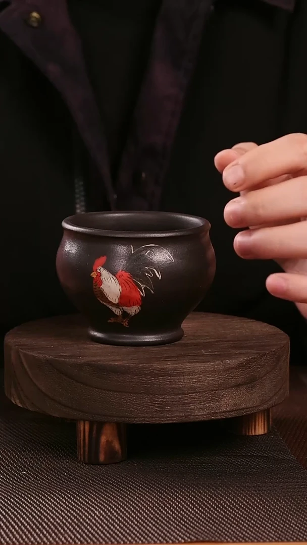 茶杯紫砂紫砂刻绘主人杯金鸡