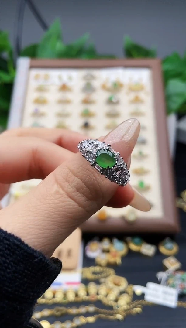 银S925镶嵌戒指翡翠12