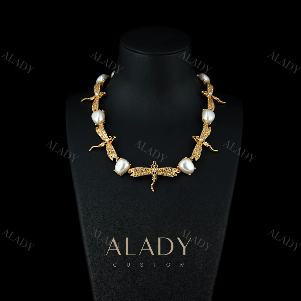 合金仿珍珠项链 金色闪耀蜻蜓珠珠项链-ASK2524