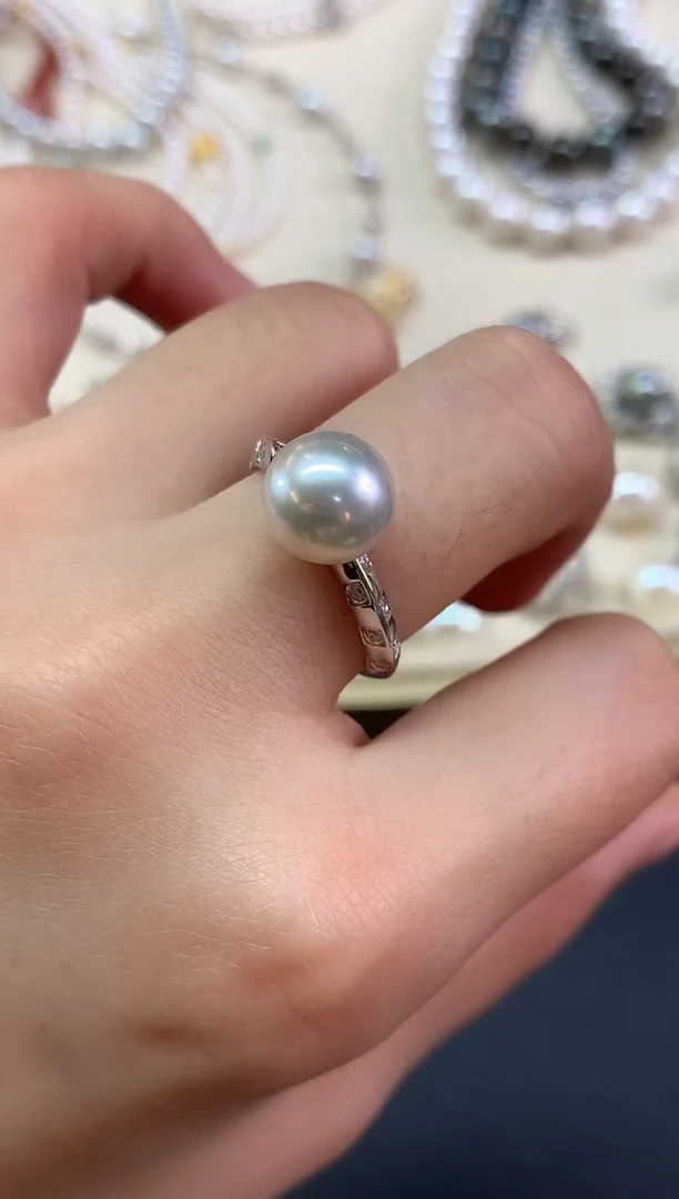 18K金镶嵌戒指海水珍珠戒指|4580