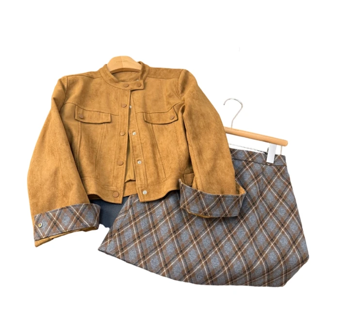 新款外套格子短裙女2025新款秋季美拉德穿搭盐系两件套装