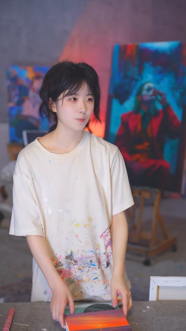 油画塔*金鱼丙烯画纯手绘