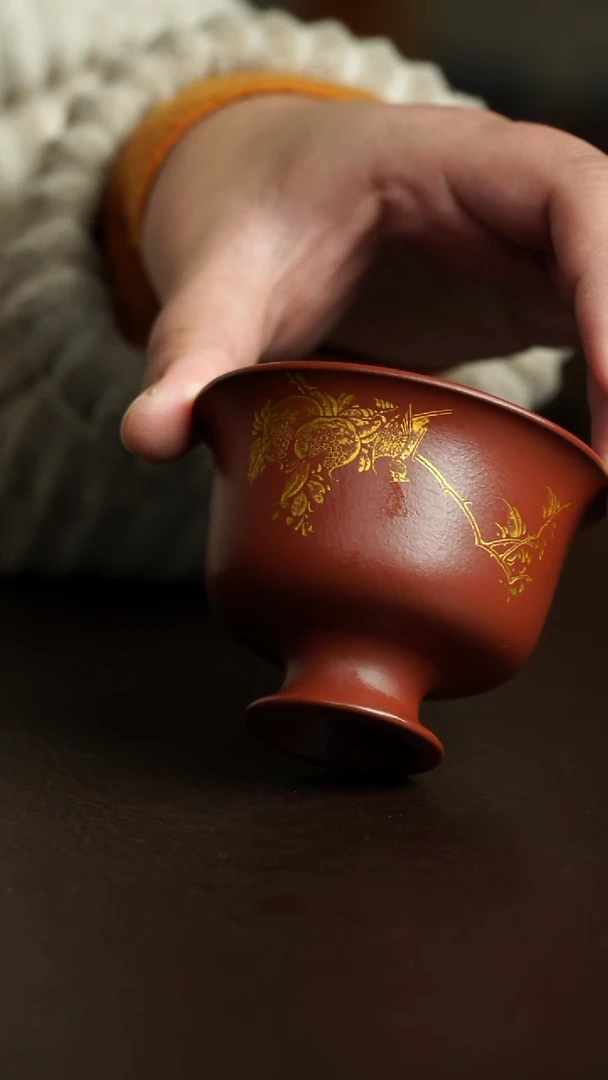 茶杯紫砂22号 朱泥手刻系列 宜兴紫砂原矿作品