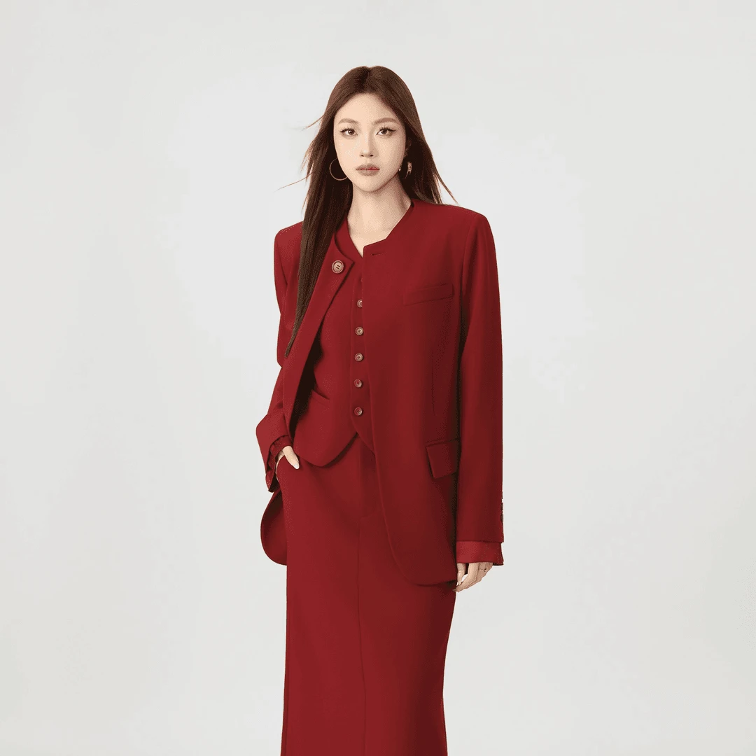 AMASS/阿玛施外套时尚极简圆领中长款廓形西装5400872-42223