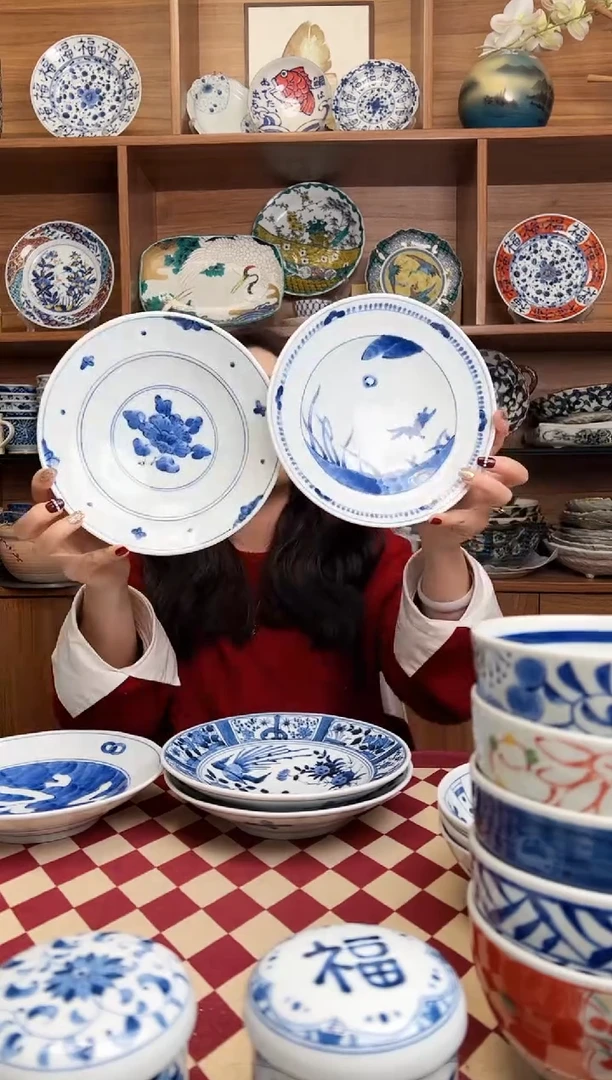 【闪购商品】瓷片浓牡丹+海边之兔19.5cm斗笠深盘