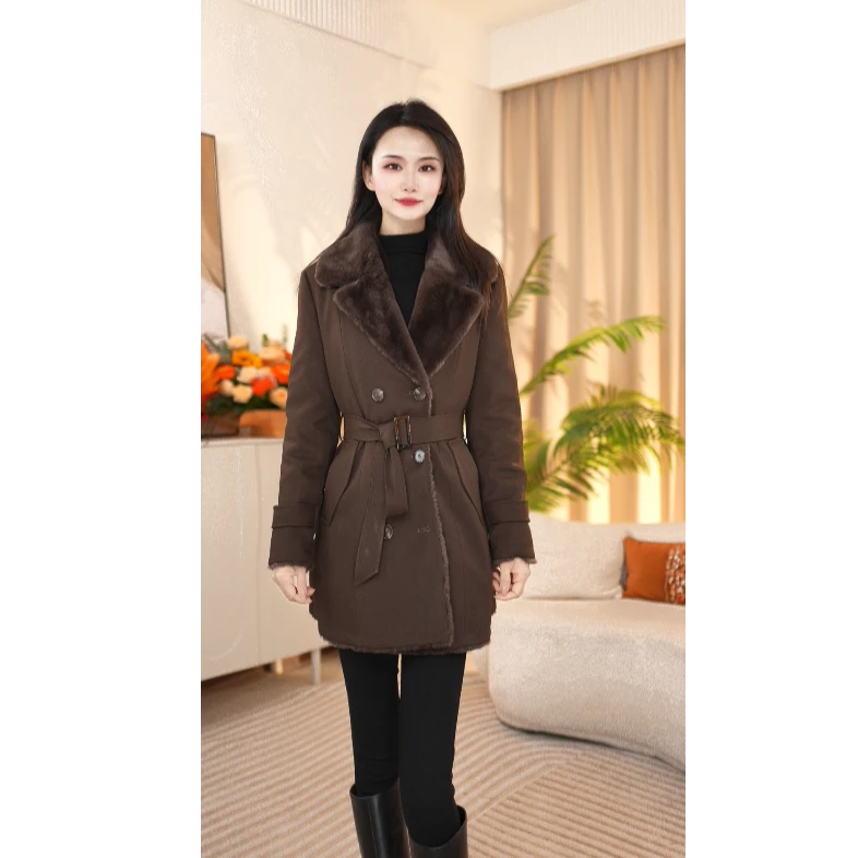 油画风秋冬防风中长款女毛呢外套保暖时尚女士外套25C857