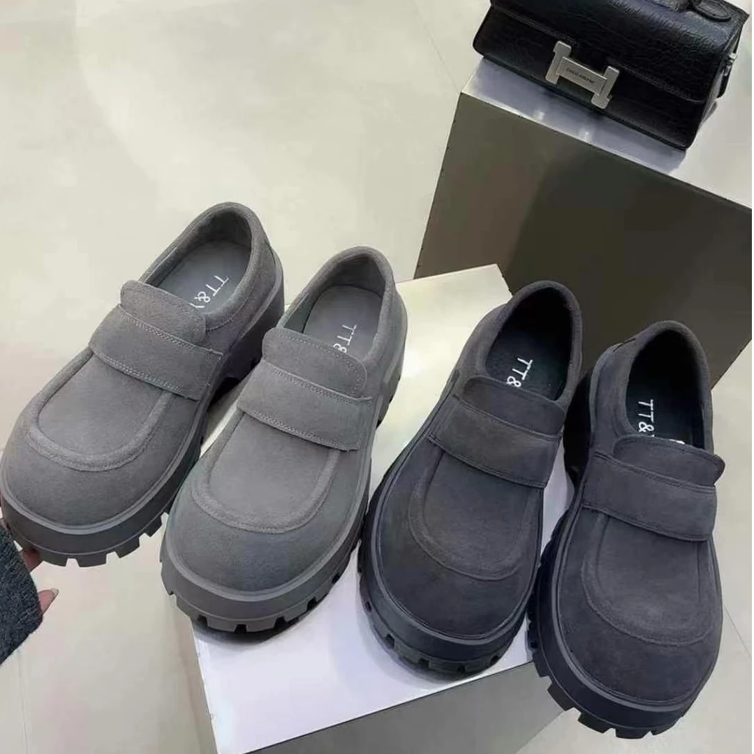 唐小肉潮搭厚底乐福鞋增高小众设计师款翻毛皮舒适春季百搭2-12-1