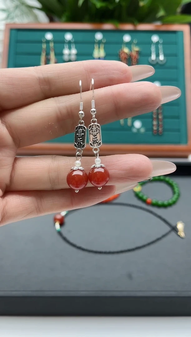 【闪购商品】南红玛瑙耳饰银S925镶嵌0平安喜乐