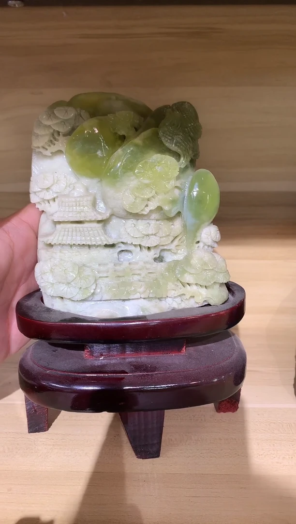 未镶嵌岫玉摆件山水牌摆件