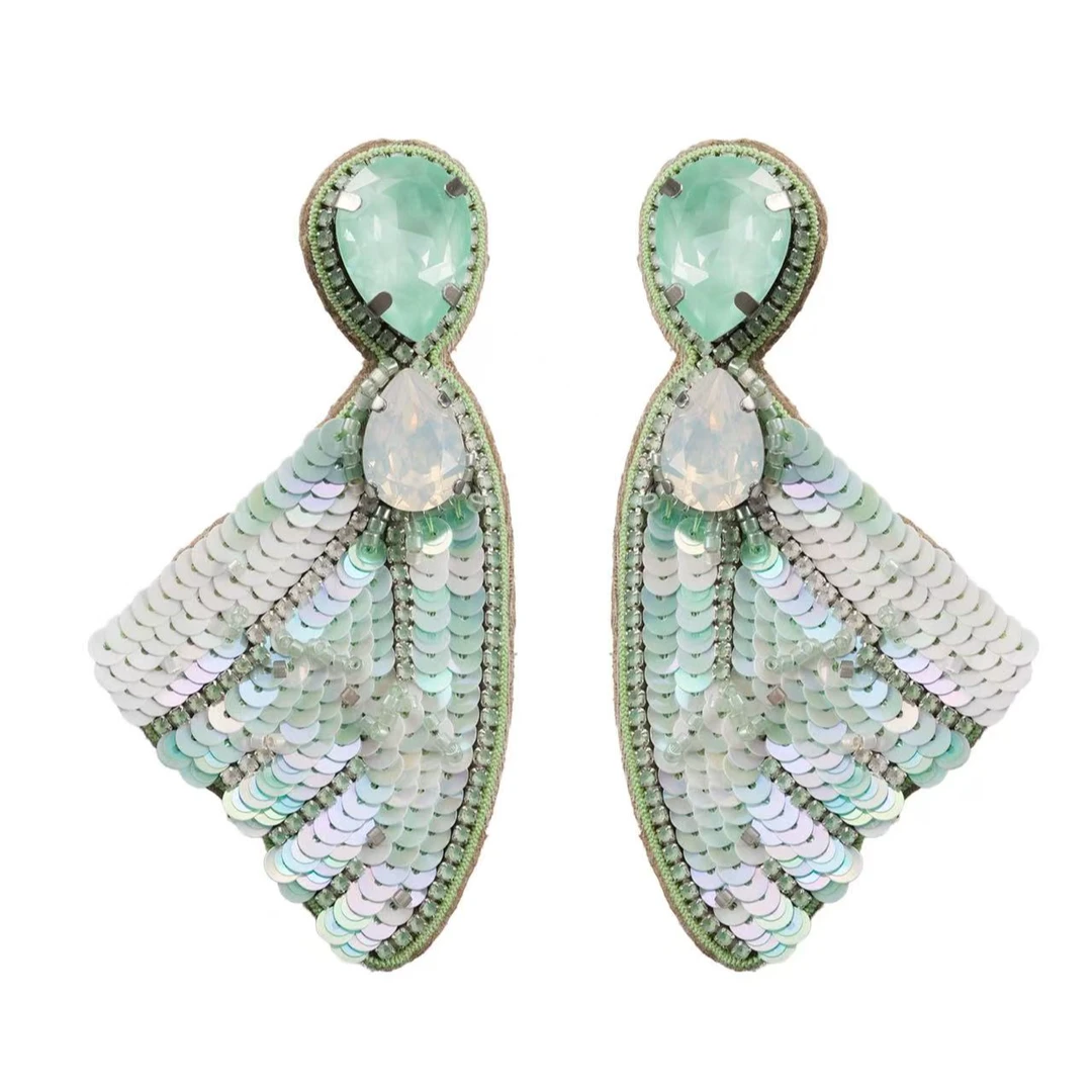 铜合金皮质耳饰 法绣浅绿蝴蝶翅膀耳环优雅宫廷[正品中古]12