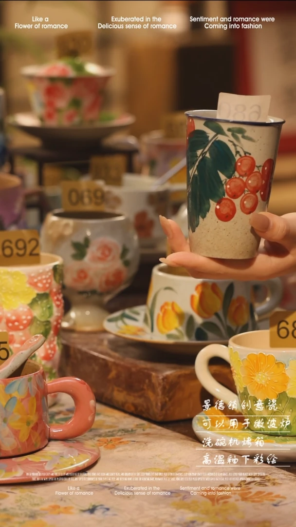 陶瓷680景德镇高温手绘釉下彩设计师款式