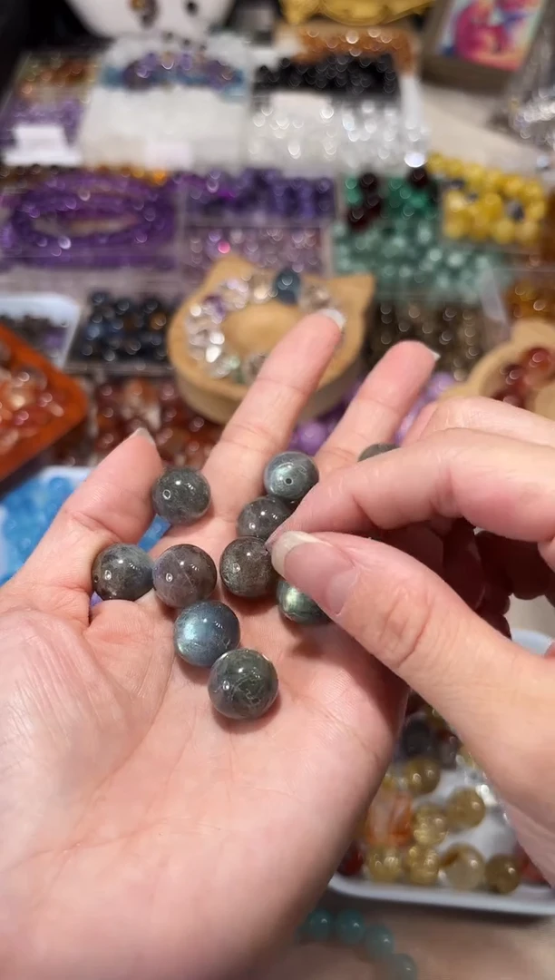 水晶手串未镶嵌J50灰月光圆珠卡13单颗