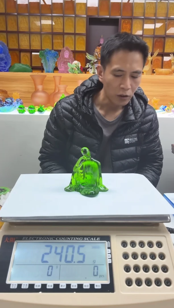 手工艺品琉璃绿色 无相佛茶宠摆件9*9公分冰冻烧