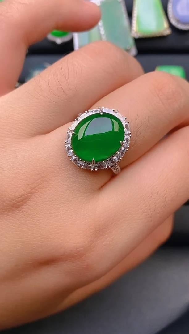 【闪购商品】翡翠戒指银S925镶嵌天然A货翡翠1