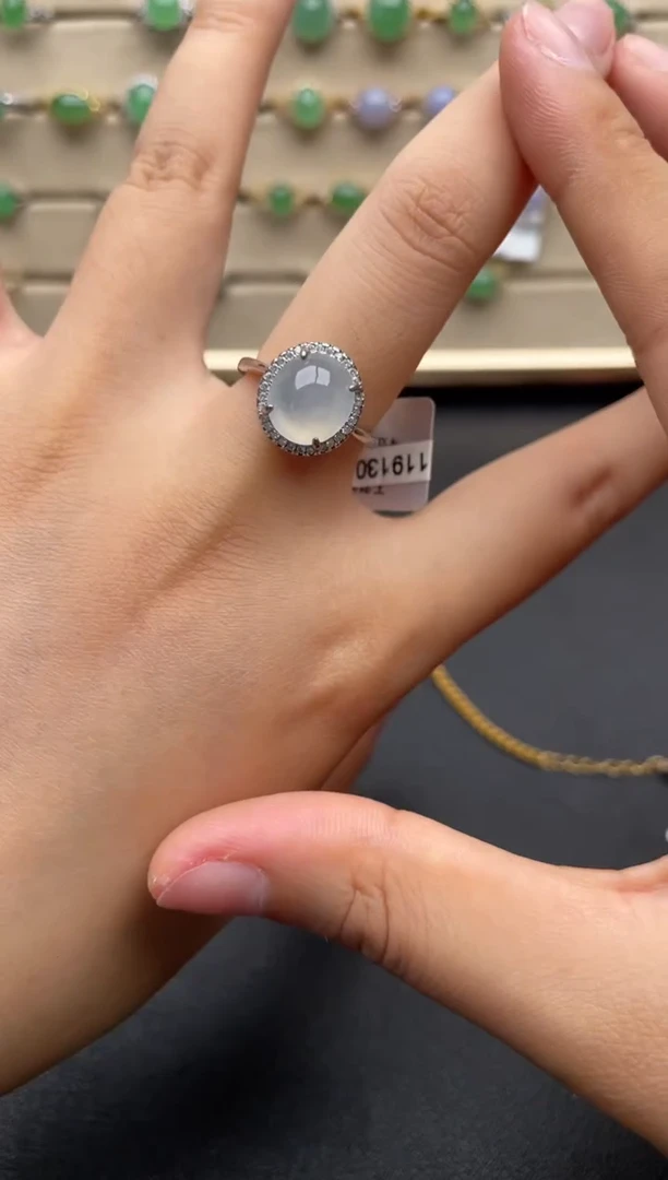 银S925镶嵌戒指翡翠一物一证一礼盒