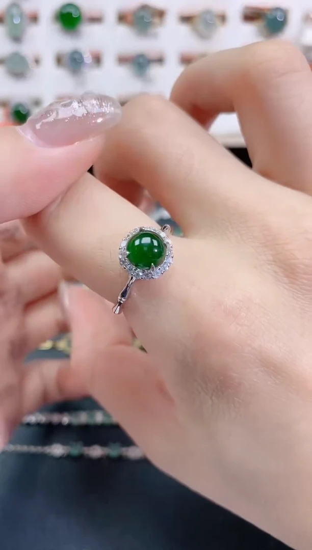 银S925镶嵌戒指翡翠天然翡翠