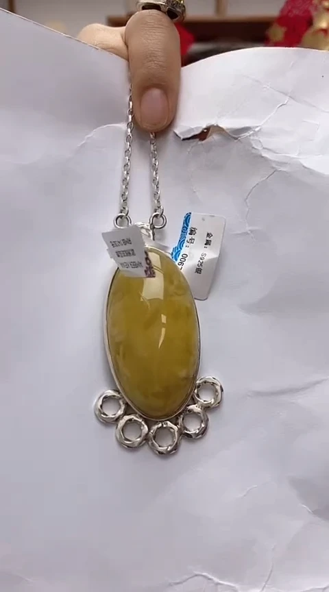 【闪购商品】琥珀裸石银S925镶嵌蜜蜡项链