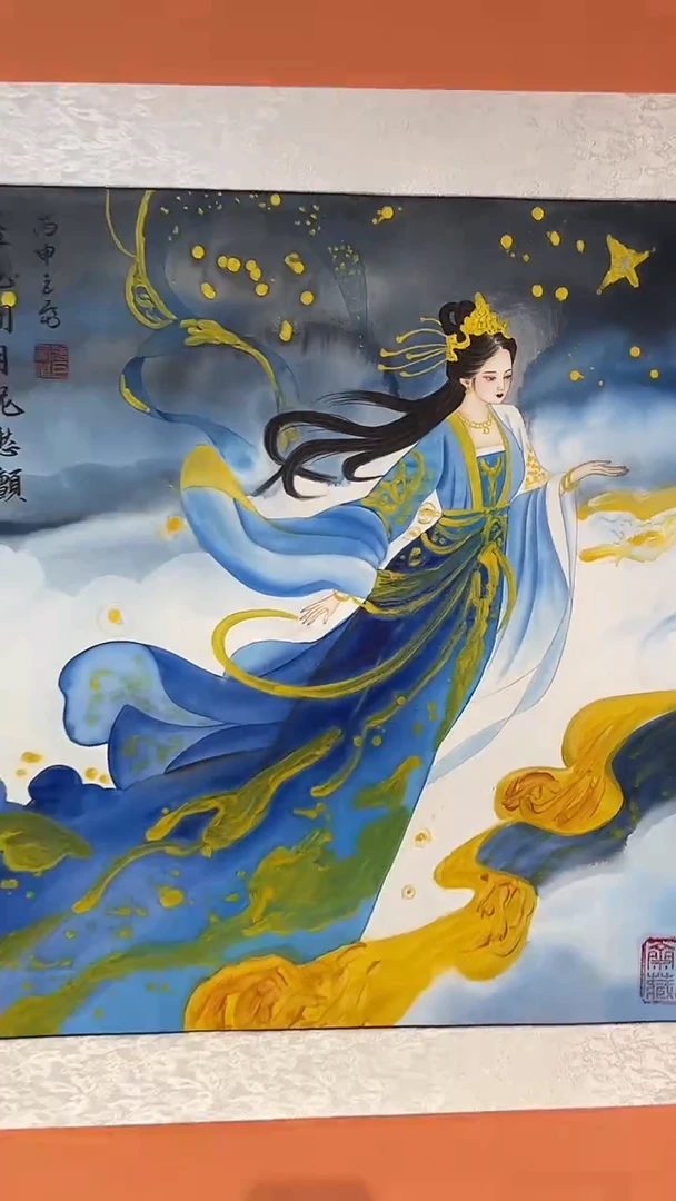 国画张巨富 青花瓷人物斗方3