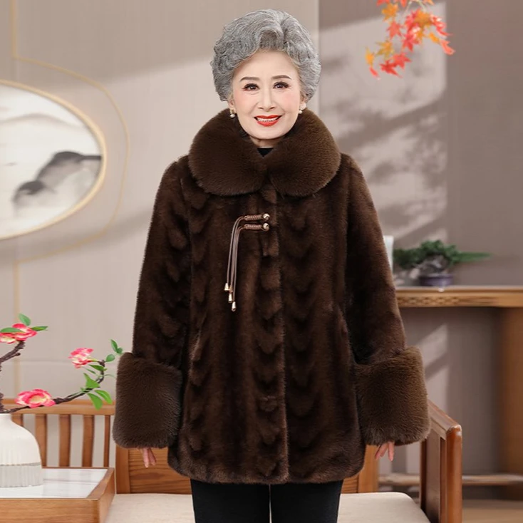 洋气奶奶冬装毛呢大衣中老年人妈妈装冬季外套老太太加绒棉衣