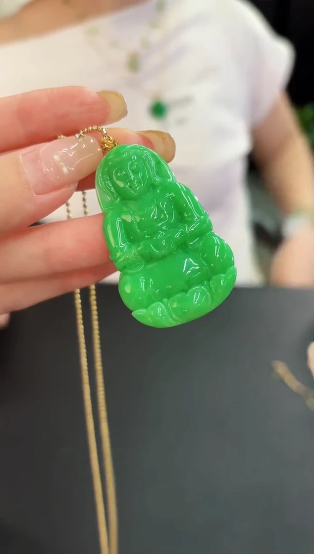 翡翠18K金镶嵌吊坠(不含链) 缅料A货/支持复检/一件