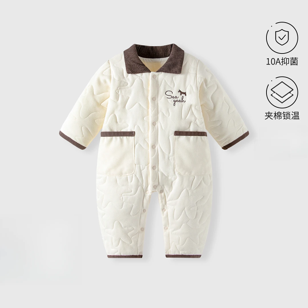 【恒温棉】婴儿连体衣秋冬季夹棉保暖哈衣新生宝宝长袖外出服洋气