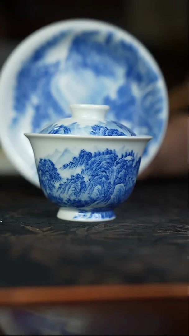 摆件瓷盖碗+壶承 景德镇精品陶瓷茶器