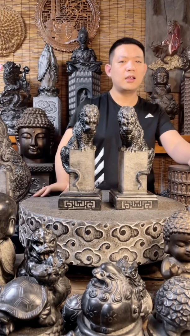 石材33吸水兽立柱一对天然青石原石整石雕刻