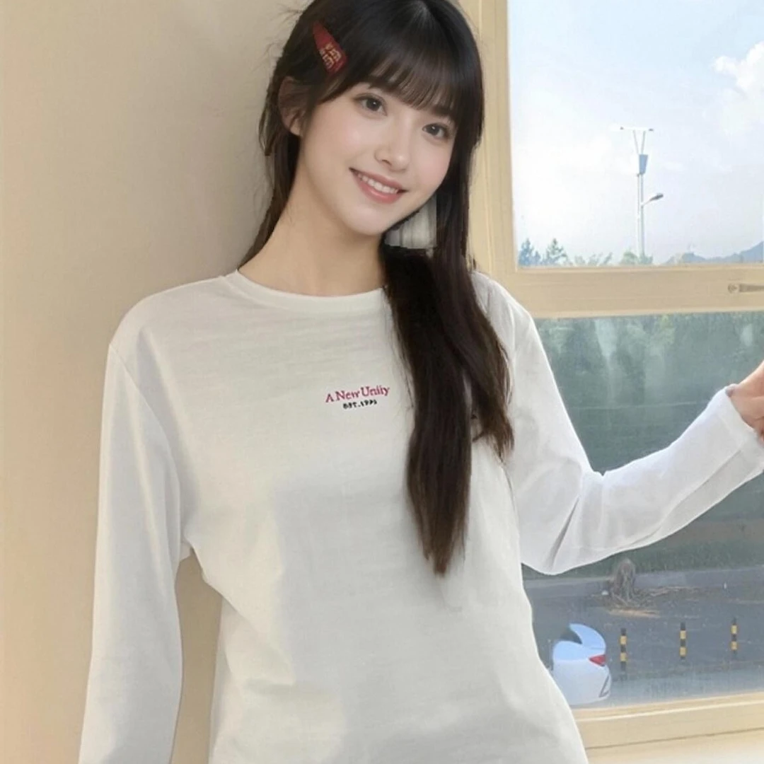 唐狮字母长袖T恤女装休闲百搭圆领女士上衣229324023207