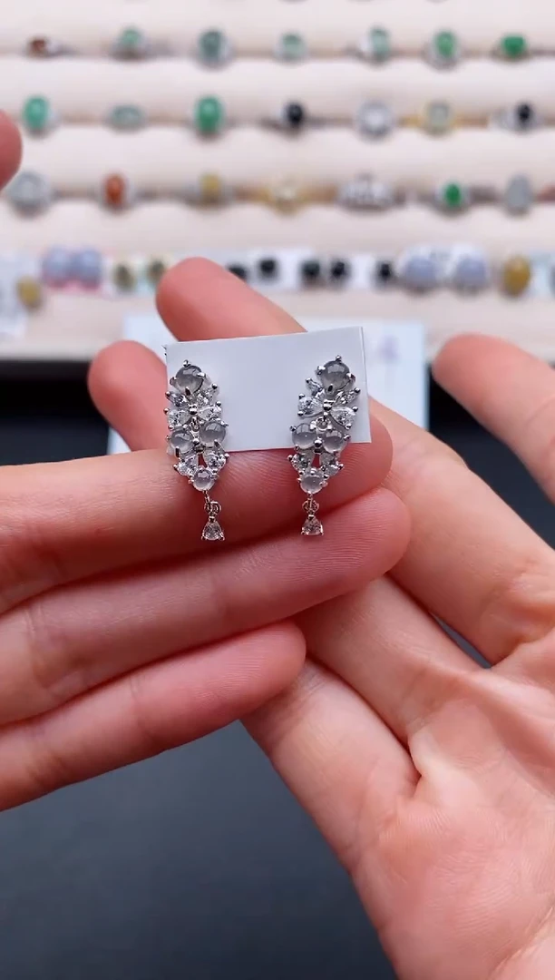 银S925镶嵌戒指翡翠4444444+4