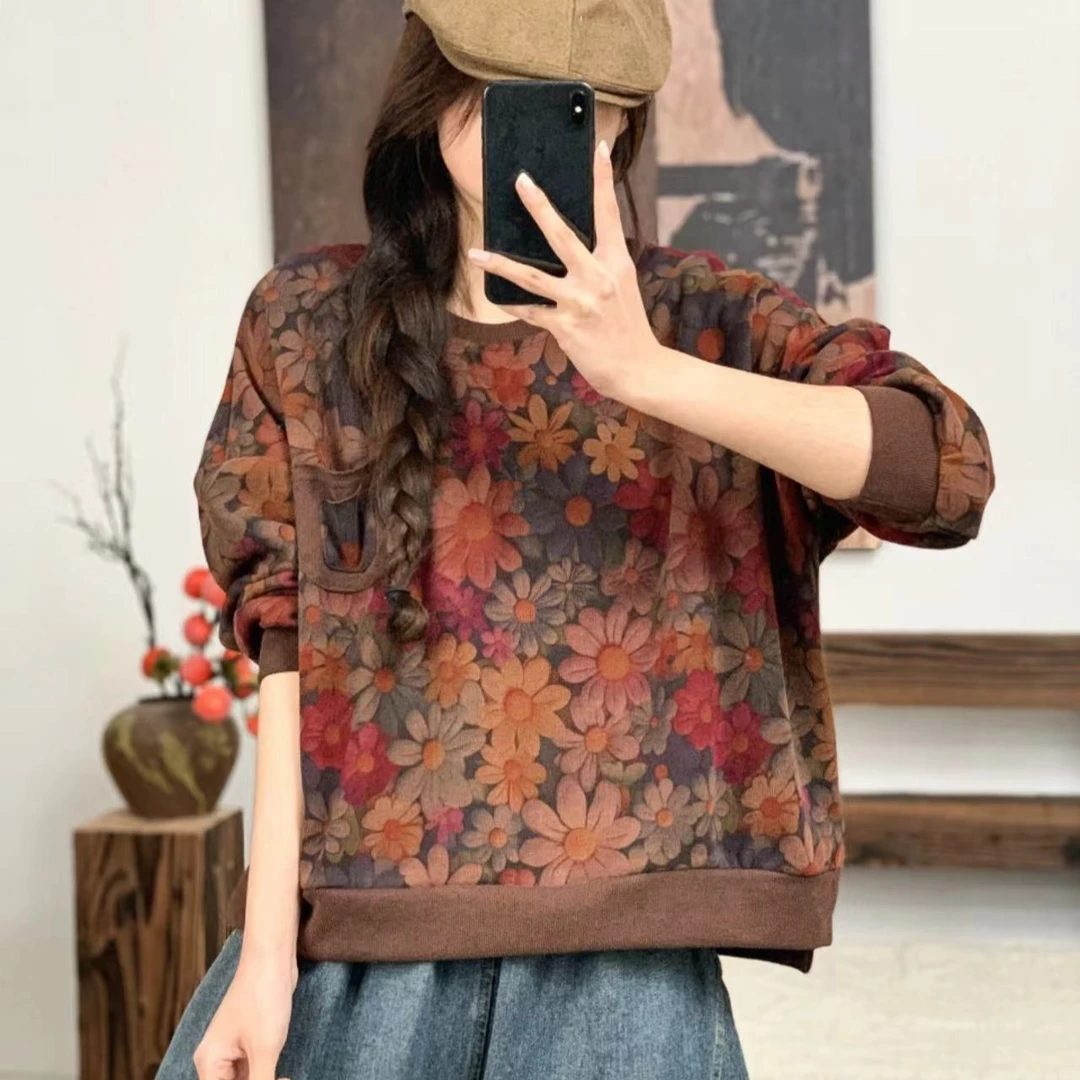 8461新款春季优雅减龄宽松长袖时尚上衣T恤