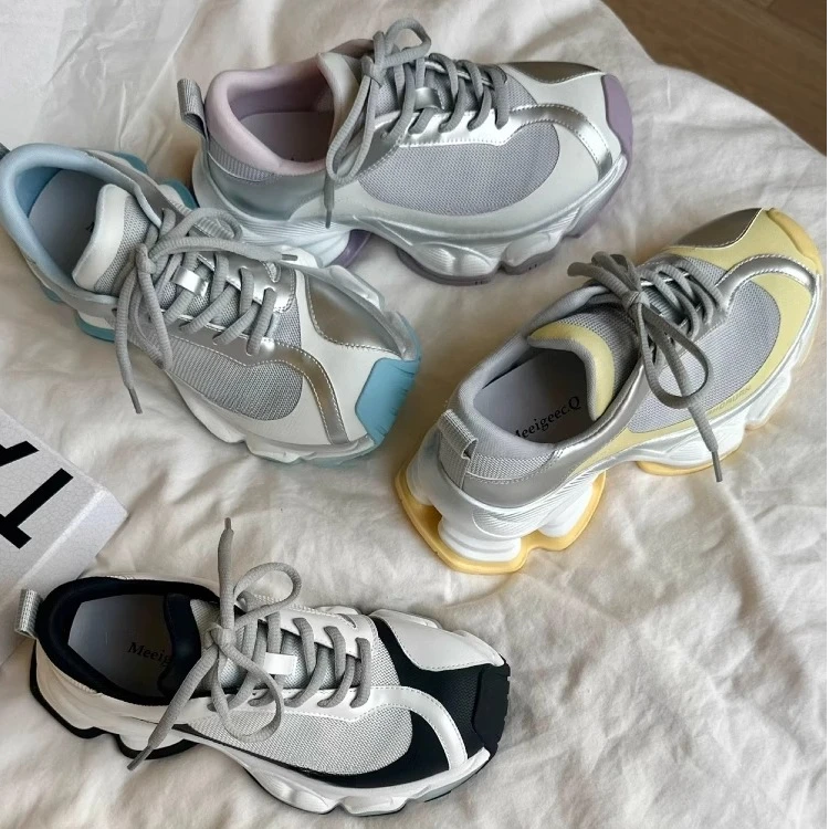 5CM厚底增高老爹鞋女2025新款春夏透气网面时尚休闲运动跑步鞋