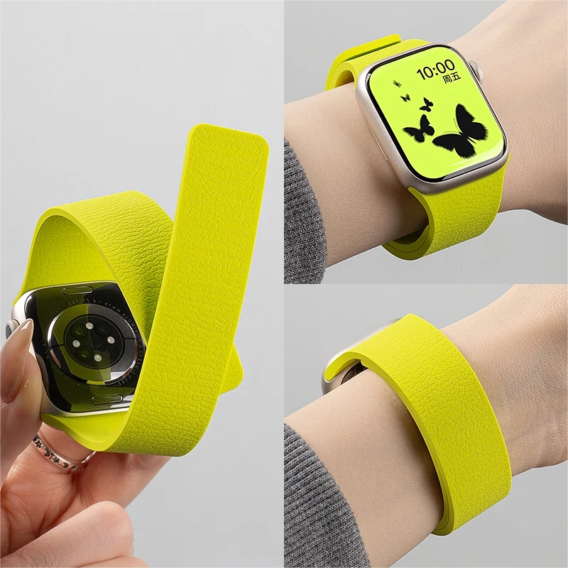 新款适用苹果iwatch S10手表表带硅胶S9磁吸S8荔枝纹高级混色表带