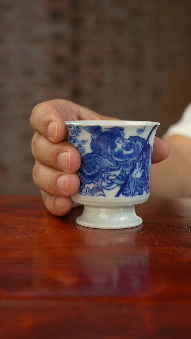祖传窑四大天王广目天王高足杯