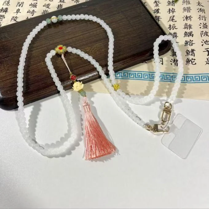 铜合金玻璃项链 新中式国风可背带手机链包包挂脖项链