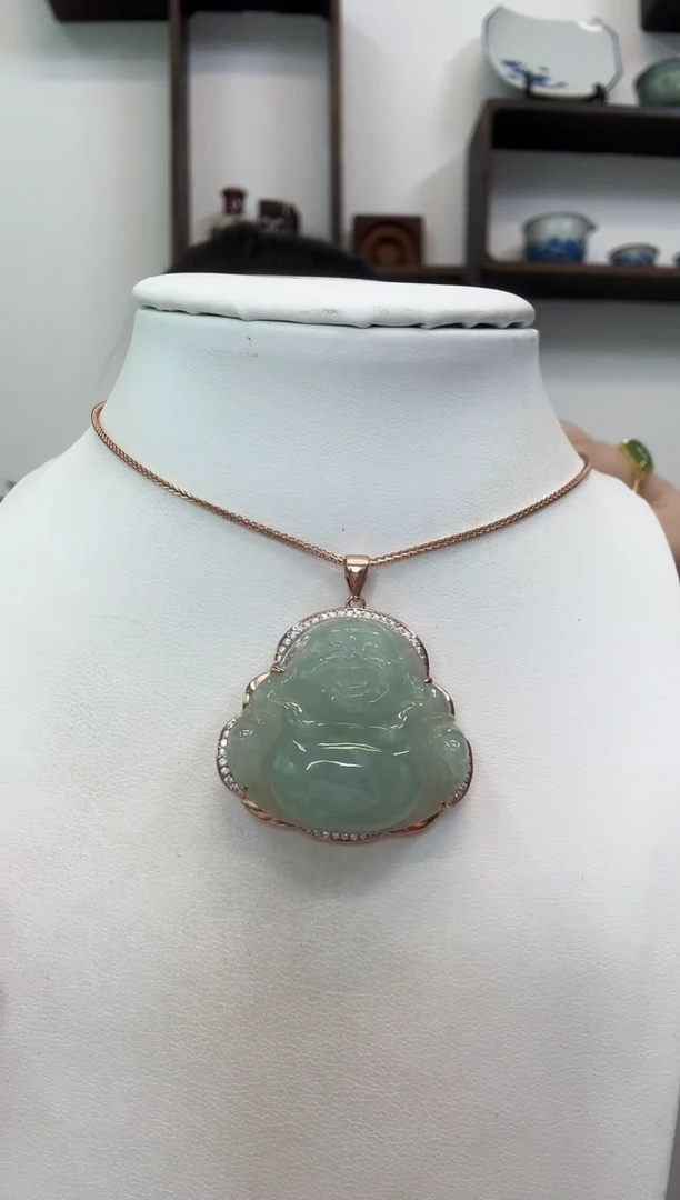 吊坠(赠链)银S925镶嵌翡翠静*…佛公玫瑰边