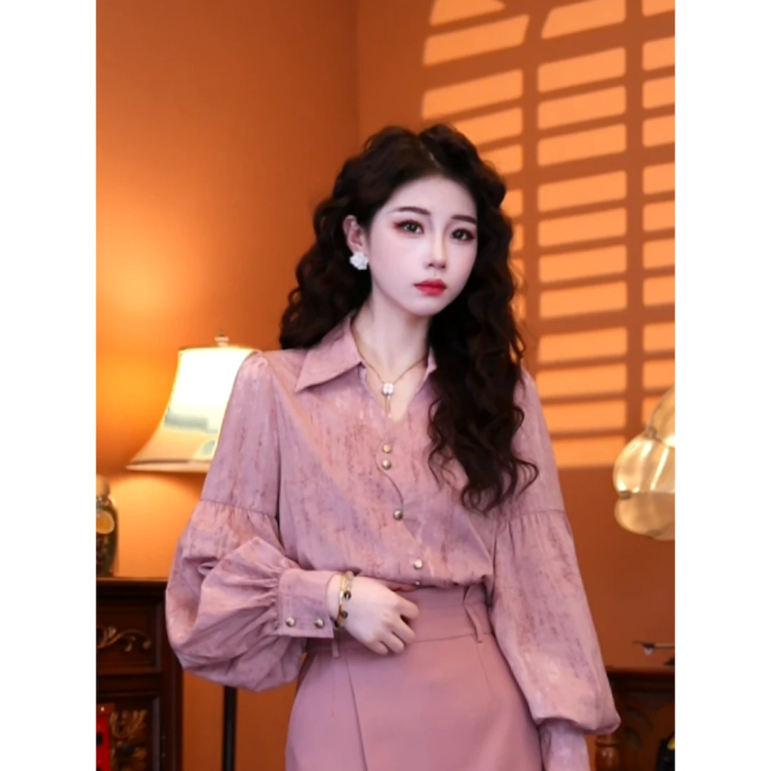 蒋肉肉【月光花海】春季长袖衬衣透气气质精致设计感上衣01395