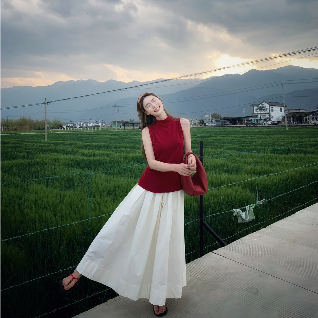 设计感重工捏褶半身裙女春夏新款时尚减龄高腰显瘦休闲大摆长裙