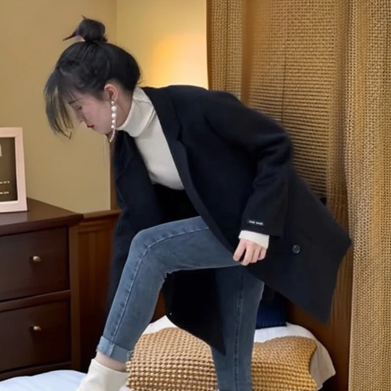 2025新款秋冬款韩版宽松小个子中长款大码加厚呢子大衣