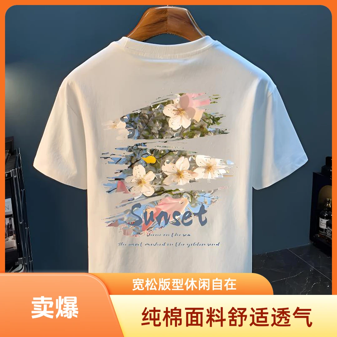 高级感潮流重磅百搭短袖T恤夏季男士新款纯棉休闲宽松圆领上衣t恤