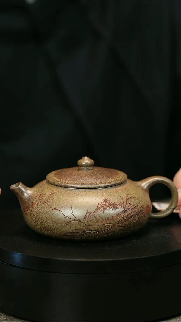 茶壶紫砂民**工H2028李琴柴烧莲花寒江