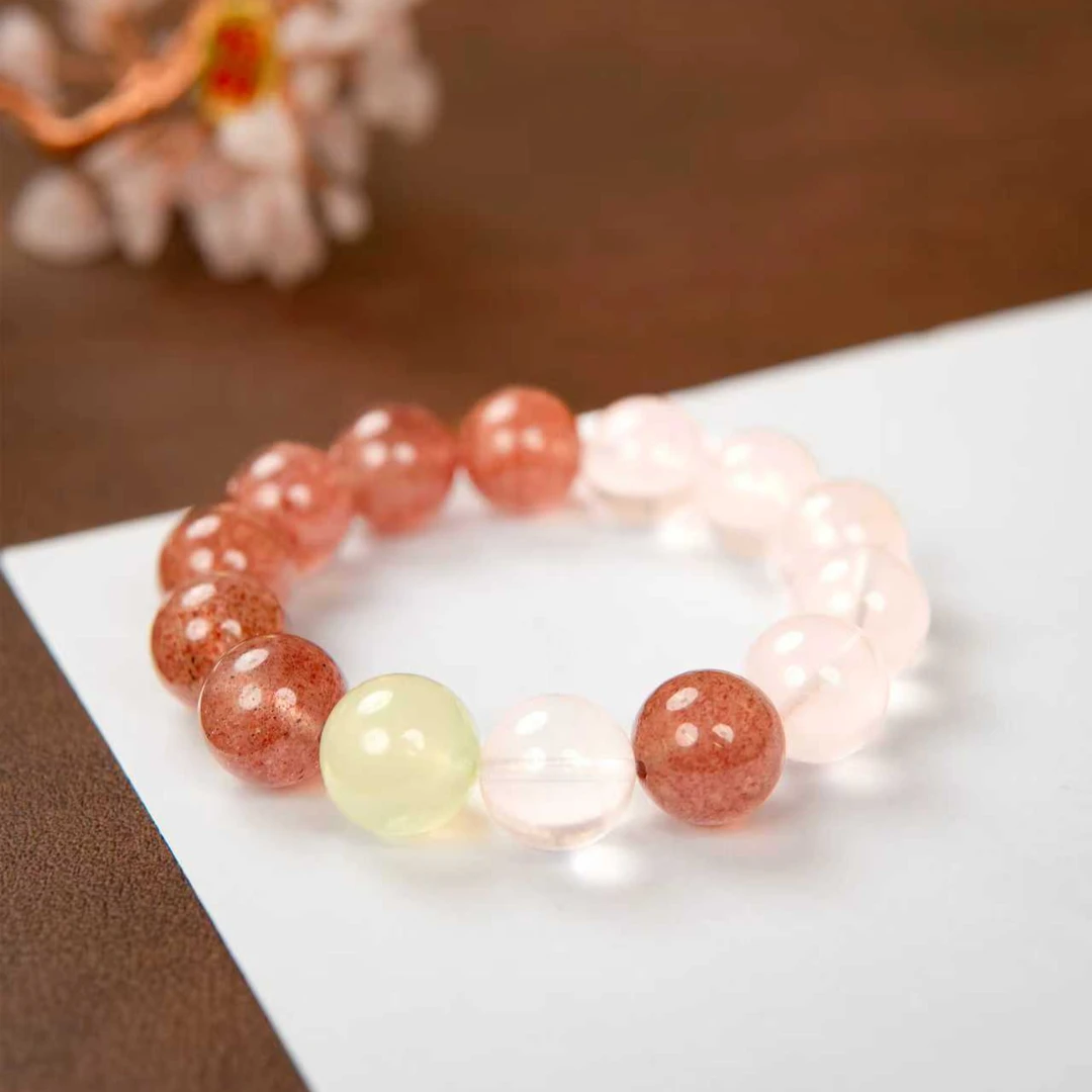 【大草莓】草莓晶+粉水晶+岫玉 颜色微差