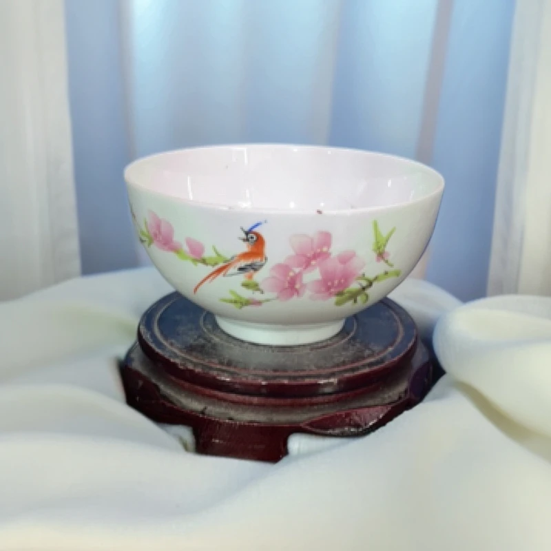 景德镇陶瓷水点桃花5寸罗汉碗 龙珠阁底