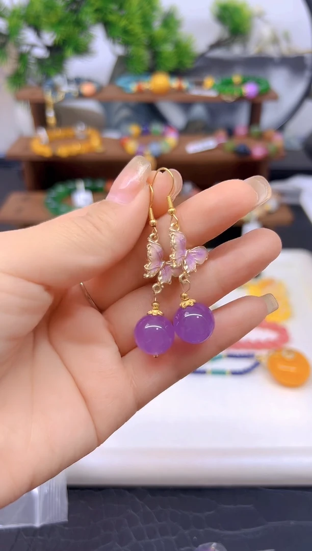 翡翠14K金镶嵌耳饰DIY款E737