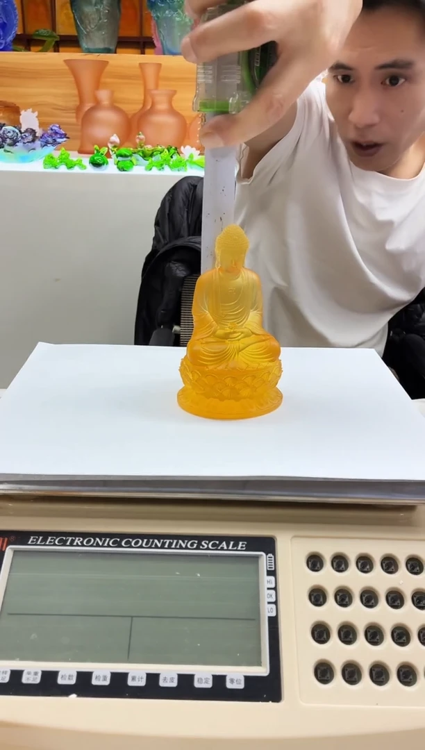 手工艺品琉璃琥珀色阿弥陀佛12公分