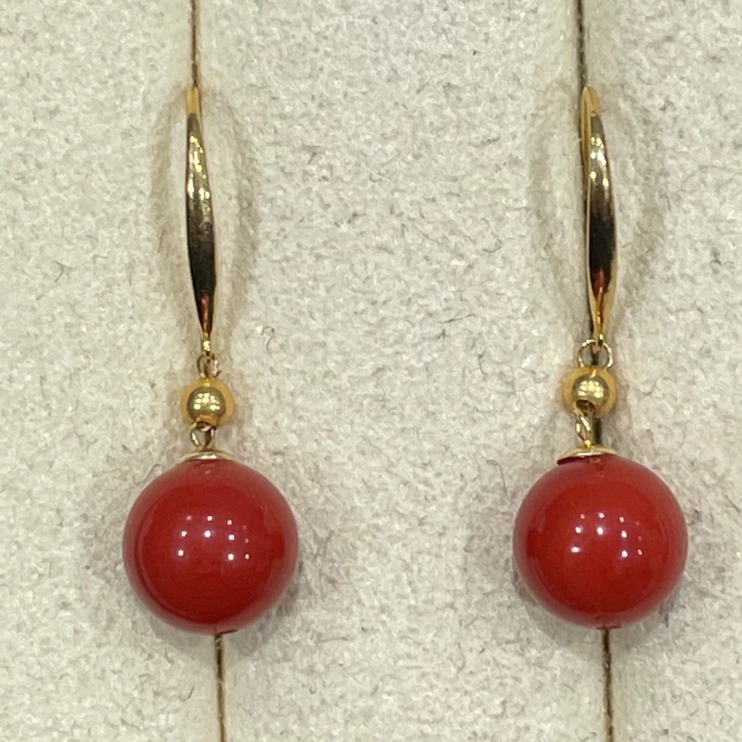 纯天然珊瑚圆珠耳坠圆珠耳钩