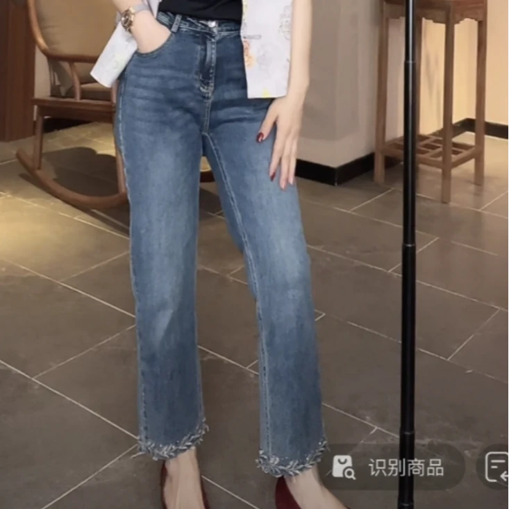 秋分 芳华设计新中式复古牛仔裤国风刺绣百搭牛仔裤