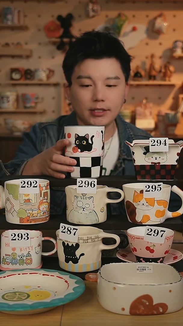 陶瓷手柄款景德镇创意手作手绘卡通杯子29