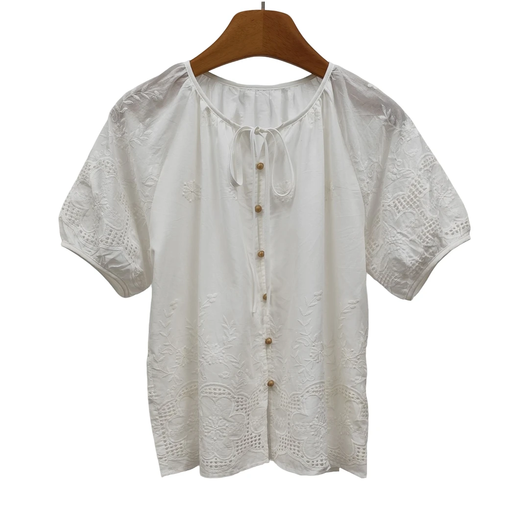 YITONG/倚桐2025夏季时尚休闲气质提花镂空刺绣小衫（S5622029）